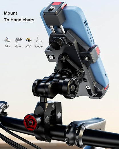 BRCOVAN Metal Anti-Theft Motorcycle Phone Mount with Vibration Dampener & High-Speed Secure Lock, Adjustable Aluminum Alloy Motorcycle Cellphone Holder for Bike Scooter ATV UTV Fit 4.7''-7.2'' Phones