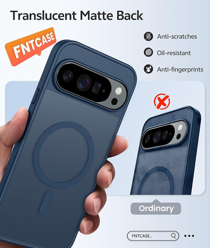 FNTCASE for Google Pixel 10 Pro Case: for Pixel 10 Case [Fit for Magsafe] Translucent Matte Cases with [Screen Protector] Military Grade Shockproof Protective Magnetic Phone Cover (6.3inch - Blue)