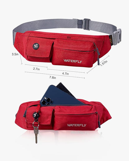 WATERFLY Fanny Pack for Women Men Water Resistant Small Waist Pouch Slim Belt Bag with 4 Pockets Lightweight Crossbody Chest Bag Fit All Phones, 11.02 x 2.1 x 4.3 inch,11.02 x 2.1 x 4.3 inch