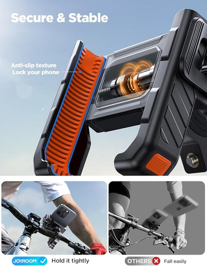 JOYROOM Motorcycle Bike Phone Holder Mount - [Not Block Camera] Bicycle Phone Holder Handlebar Cell Phone Clamp - [Silicone Wrapped] Scooter Phone Holder for iPhone 4.7''-7'' Smartphones, Orange
