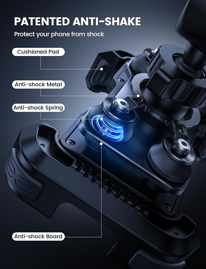 Lamicall Motorcycle Phone Mount Holder - [Dual Vibration Dampener] [Upgrade Handlebar Clip] Motorcycle Cell Phone Holder, Bike Phone Mount, Gifts for iPhone 16 15 14 Pro Max, 4.7-6.7" Phones, Black