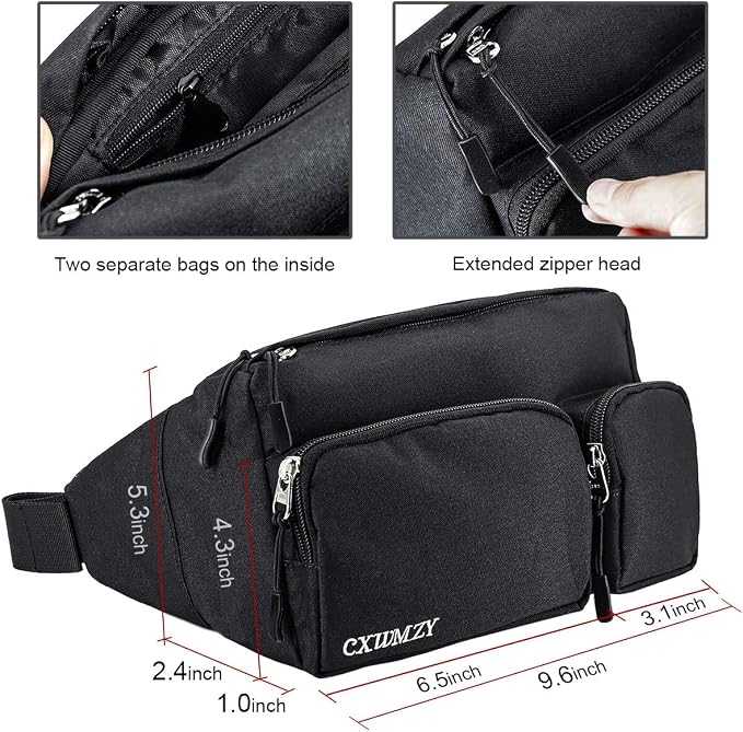CXWMZY Fanny Packs For Women & Men, Waist Bag Hip Bum Bag Strap Extension Large Capacity Easy Carry Any Phone Passport Wallet for Outdoors Workout Traveling Casual Running Hiking Cycling Dog Walking