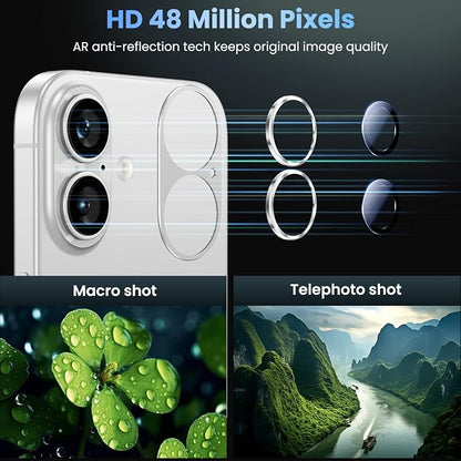 Uyiton Compatible with iPhone 17 Camera Lens Protector - [Not Easy to Break][Strong Adsorption][Case-Friendly] Metal Tempered Glass Rear Camera Screen Cover - White