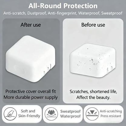 40W Soft Silicone Charger Sleeve Case Protective Cover for Apple 40W Power Adapter & 60W Max Charger, with iPhone 17/16/15, MacBook Air 13/13.6/15, Apple Watch Accessories. White