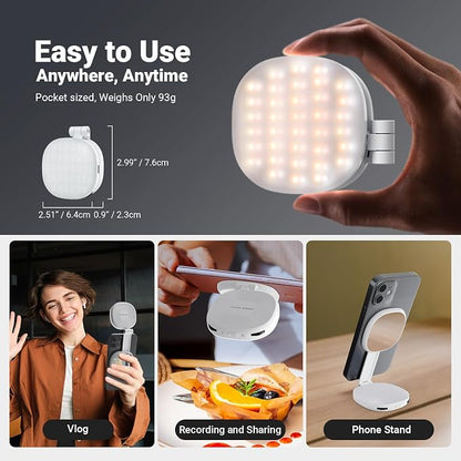 NEEWER Basics Magnetic Selfie Light Compatible with MagSafe iPhone, 2W Bi Color Small LED Phone Fill Ring Lighting CRI95+ with 360° Swivel, Mirror for Makeup Video Conference Recording, NL72B White