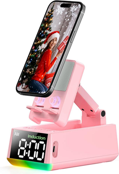 Bluetooth Speaker Birthday Gift for Women:Induction Cell Phone Stand HD Sound Easter Basket Stuffers For Teens Girls,Anti-Slip Phone Holder Kitchen Gadget Women Mom Wife Girlfriend Galentines(Pink)