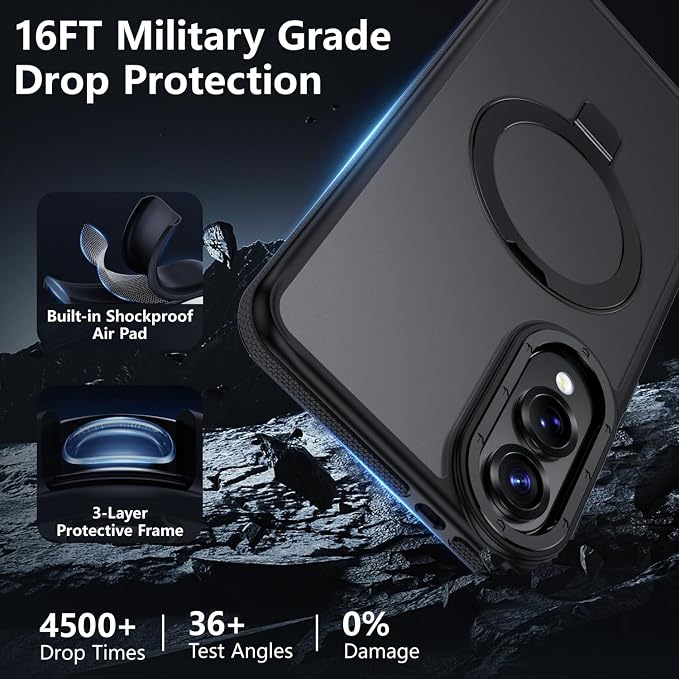 for Samsung Galaxy S25 Edge Case, Magnetic Adjustable Ring Stand [Fit for Magsafe], [Military-Grade Shockproof Protection] Phone Case with Kickstand&Ring Holder (Black)