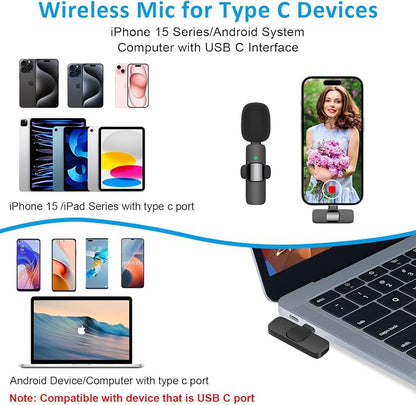 MAYBESTA Wireless Lavalier Lapel Microphone for iPhone Android - Bluetooth Mini Phone Microphones for Video Recording - 2 Clip on Mics with USB C Interface for Tiktok YouTube Vlog(USB-C Only)