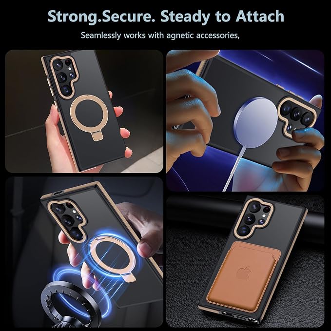 for Samsung Galaxy S22 Ultra Case, Magnetic Adjustable Ring Stand [Fit for Magsafe], [Military-Grade Shockproof Protection] Phone Case with Kickstand & Ring Holder (Desert Gold)