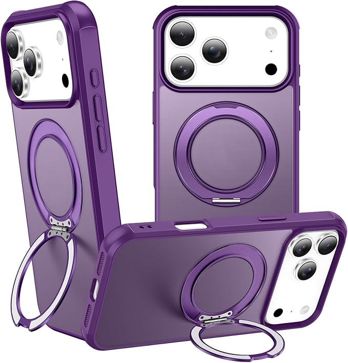 360° Magnetic Swivel Ring for iPhone 17 pro case, Built-in Metal Stand and Ring Holder, Magsafe Compatible, Military Grade Protection, Shockproof - Purple