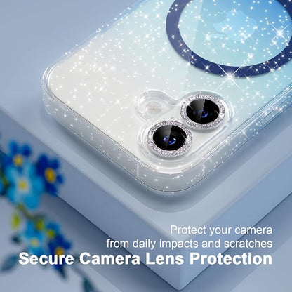 Choiche Magnetic for iPhone 17 Case Compatible with MagSafe, Women Cute Glitter Sparkly Phone Case with Diamond Camera Lens Protectors, Military-Grade Drop Protection 6.3" (Clear/Blue)
