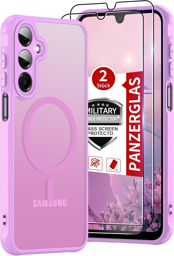 Compatible for Samsung Galaxy A16 5G Phone Case: A16 Case [Mag-Safe Fit] with 2PC Tempered Glass Screen Protector,Matte Translucent Soft-Touch Skin/Full Body Protection for Cell Phone A 16 Cover,Pink