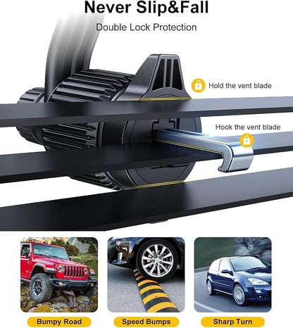 Gold Car Vent Phone Mount, [Never Blocking Vent, Enjoy The Comfort of The A/C] Hands-Free Universal Extension Clip Air Phone Holder Car Fit for All Phones iPhone Samsung