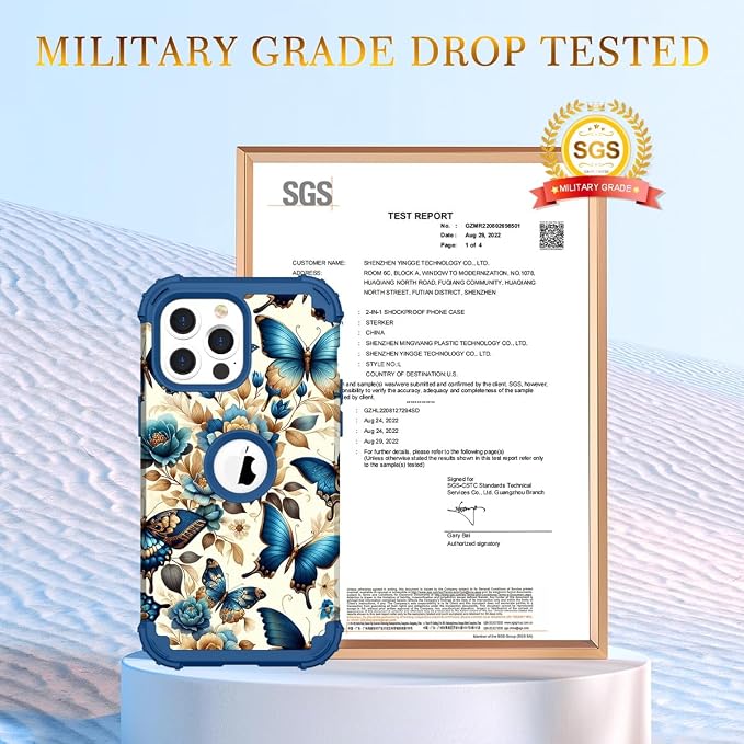 Hocase for iPhone 15 Pro Max Case, Heavy Duty Shockproof Protection Soft Silicone Rubber Bumper+Hard Plastic Hybrid Protective Case for iPhone 15 Pro Max 6.7" 2023 - Blue Butterflies