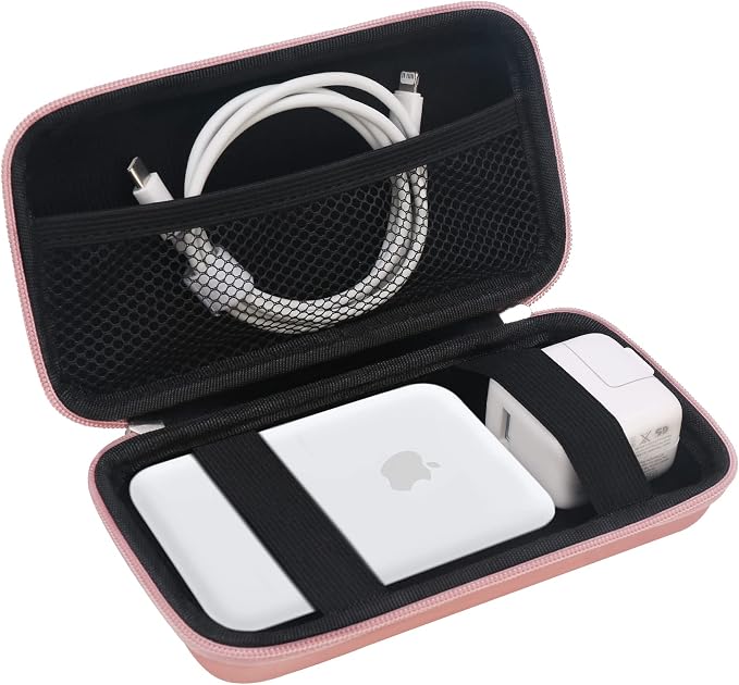 Elonbo Carrying Case for Apple MagSafe Charger Battery Pack, Hard Travel Organize Bag for Mag Safe Magnetic Power Bank for iPhone 13/13 Pro, Extra Mesh Pocket Fits Power Adapter Cable, Rose Gold