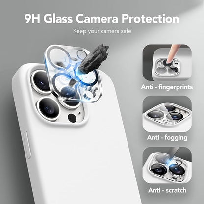 GONEZ Magnetic for iPhone 15 Pro Case, Compatible with MagSafe, [Screen Protector + Camera Lens Protector], Silicone Shockproof Anti-Scratch Protective Phone Case 6.1 inch, White