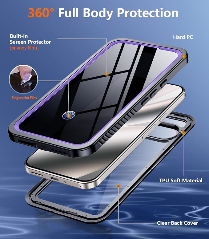 Temdan for Google Pixel 10 Pro Case Waterproof,Built-in Lens & Screen Protector[Full Body Shockproof][Military Dropproof][Dustproof][IP68 Underwater]Protective Cover for Pixel 10 Pro 6.3”-Purple/Clear