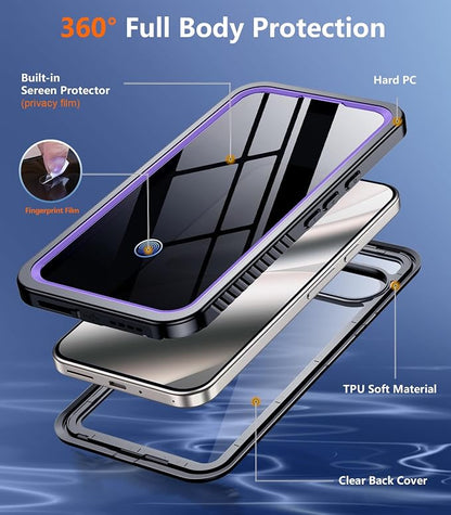Temdan for Google Pixel 10 Pro Case Waterproof,Built-in Lens & Screen Protector[Full Body Shockproof][Military Dropproof][Dustproof][IP68 Underwater]Protective Cover for Pixel 10 Pro 6.3”-Purple/Clear