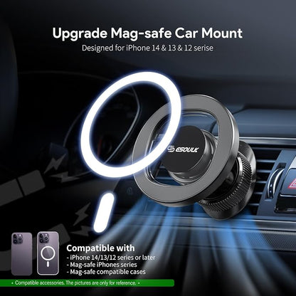 Esoulk Vent Magnetic Phone Holder, MagSafe-Compatible Phone Mount with Car Air Vent Clip, Strong Magnetic Car Mount for iPhone, Compact Car Cell Phone Holder Vent Accessories