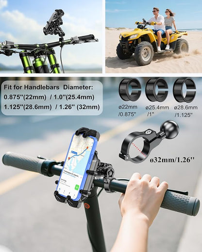 BRCOVAN Anti-Theft Motorcycle Phone Mount Holder with Vibration Dampener & Secure Lock, Adjustable Handlebar Cellphone Clamp for Bike Bicycle Scooter ATV, Fit 5.4-7.2'' Smartphone, Big Phone Friendly
