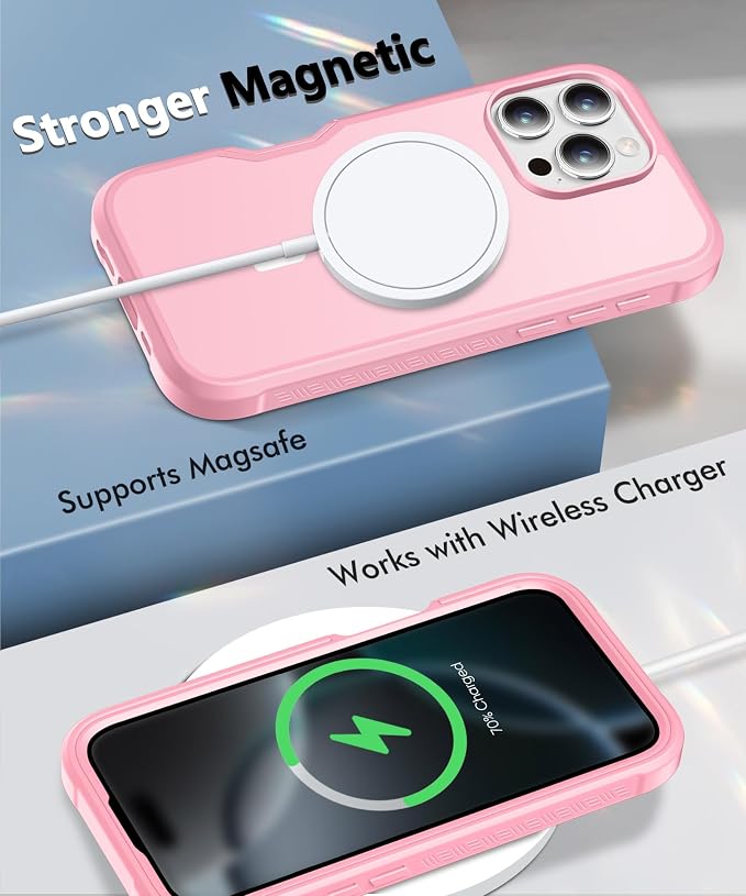 Compatible with iPhone 16 Pro Case, Built-in Screen Protector, with Camera Lens Protector, [Compatible with MagSafe] Matte Back Full Body Phone Case, Protective Cover for 16Pro 6.3" (Pink)