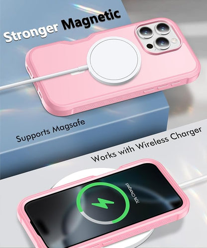 Compatible with iPhone 16 Pro Case, Built-in Screen Protector, with Camera Lens Protector, [Compatible with MagSafe] Matte Back Full Body Phone Case, Protective Cover for 16Pro 6.3" (Pink)