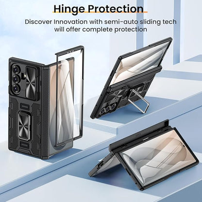 VEGO for Z Fold 8 Ultra Case with Built-in Hinge & Screen Protector, Black | Galaxy Fold 8 Ultra Case with 360° Rotating Kickstand & Camear Cover Heavy Duty Shockproof Rugged Case Fold 8 Ultra