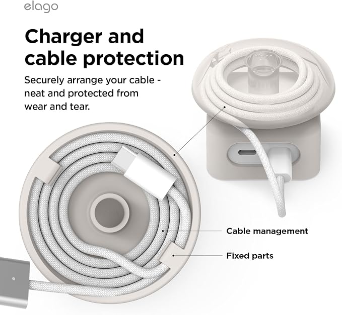 elago Charger Cable Management Case, Cord Reel Organizor Compatible with MacBook Air 13" M2 M3 M4 2022 2024 2025, MacBook Air 15" M2 M3 M4 2023 2024 2025 [A3240] [A3113] [A3241] [A3114] 35W (Stone)