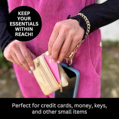 Save the Girls Clip and Go Phone Metal Chain with Pouch (Gold - Gold Pouch) – Stylish Phone Lanyard Crossbody with Wallet for Women, Hands-Free Carrying and Adjustable Crossbody Chain Strap