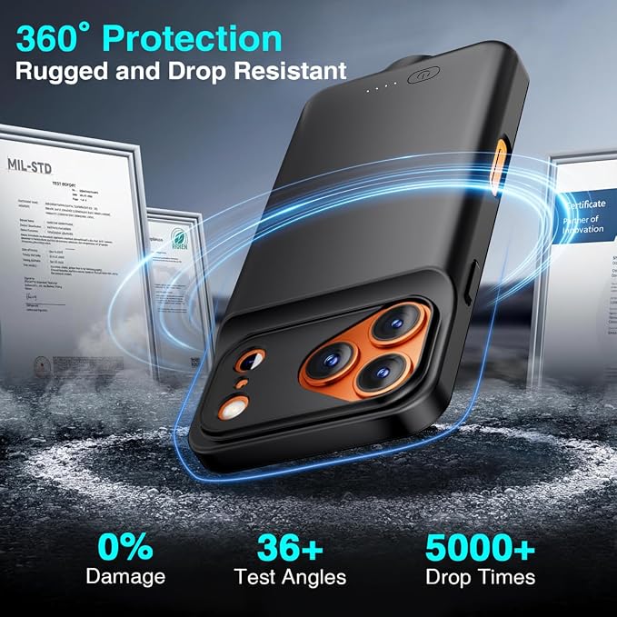 BOPPS Battery Case for iPhone 17 Pro Max 【2026 New】 Slim Powerful 8500mAh Portable Charger Case 360°Protection Rechargeable Extended Charging case for iPhone 17 Pro Max 6.9inch,(Black)