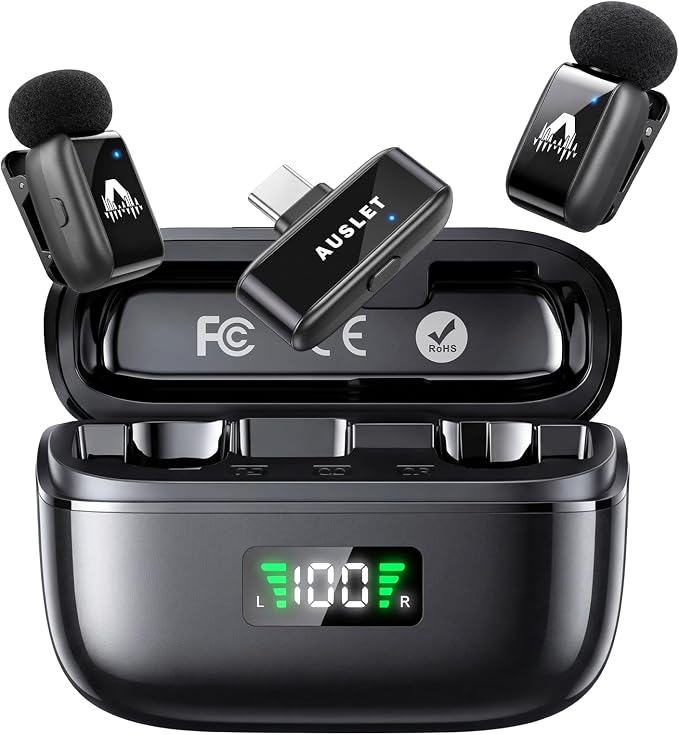 Wireless Lavalier Microphone for iPhone & Android, Mini Clip-On Lapel Mic with 25H Charging Case, AI Noise Reduction, 3 Voice Modes for Vlogging, TikTok & Live Streaming