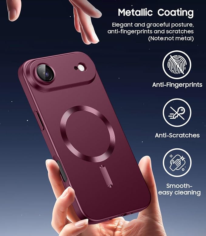 Magnetic for iPhone Air Case, Compatible with MagSafe, Built-in Camera Lens Protector, Slim Thin Soft Silicone Bumper Shockproof Metallic Luster Phone Case for iPhone 17 Air (Burgundy Red)