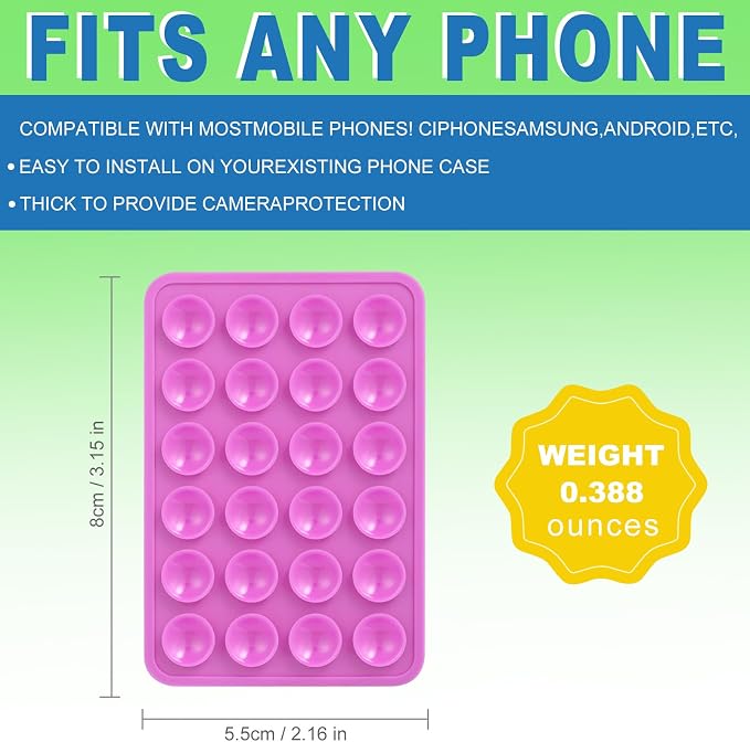 3 pcs of Silicone Phone Grip,24 Suction Cups, Suitable for Taking Selfies and Video Recordings on Mirrors, bathrooms and Smooth Surfaces, Compatible with iPhone and Samsung