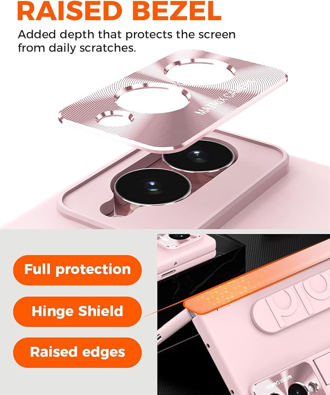 NINKI Screen Protector for Samsung Galaxy Z Fold 8 Phone Case with Hand Strap, Cute Kickstand for Samsung Z Fold 8 Finger Holder Cover, Hinge Protective Cover for Galaxy Fold 8 Case Womens Girls Pink