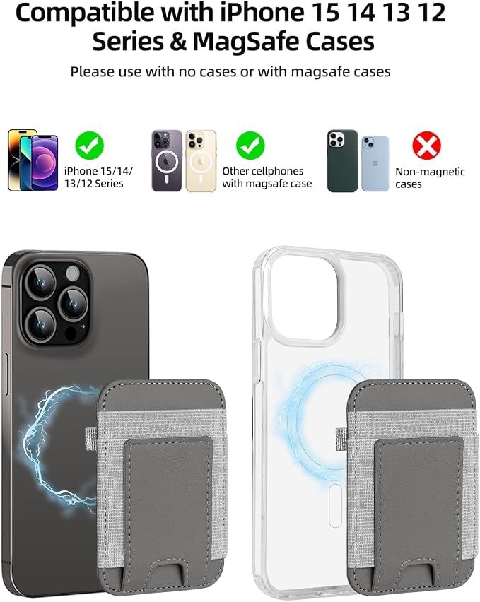 ExtreLife For Magsafe Wallet, Strongest Magnetic Wallet for iPhone 17/16/15/14/13/12 Series, Magnetic Card Holder with 2 Card Slots, RFID Blocking, Vegan Leather, Hold 7 Cards, Gray