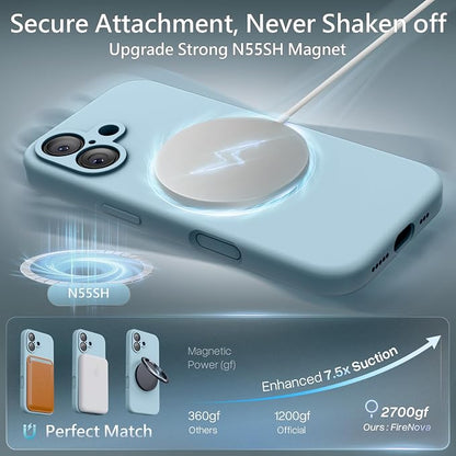 FireNova Magnetic for iPhone 17 Case, Compatible with MagSafe, [Integrated Silicone Camera Control Button] [Camera Protection] Anti-Scratch Microfiber Lining Phone Case, 6.3", Sky Blue