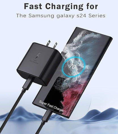 45W Super Fast Charger USB C 3.0 with Type C Charging Nylon Braided Cable Compatible with Samsung Charger Fast Charging Cord for Galaxy S25 Ultra/S24/S23/S22