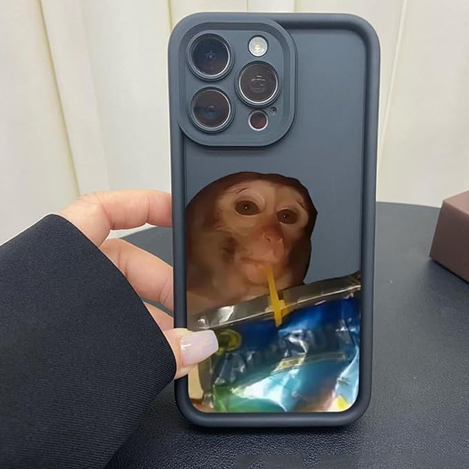 Monkey Phone Case, Funny Monkey Phone Cases, Monkey Drinking Phone Case, for iPhone 16/15/14/13/12/11 Promax (Black B,for iPhone 11)