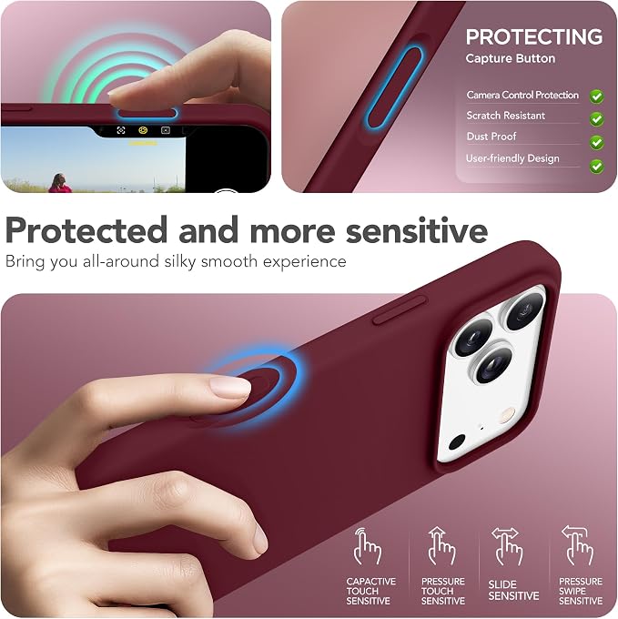 GONEZ Magnetic for iPhone 17 Pro Max Case, Compatible with MagSafe, [Screen Protector + Camera Lens Protector], Liquid Silicone Anti-Scratch Shockproof Protective Phone Case 6.9 inch, Maroon