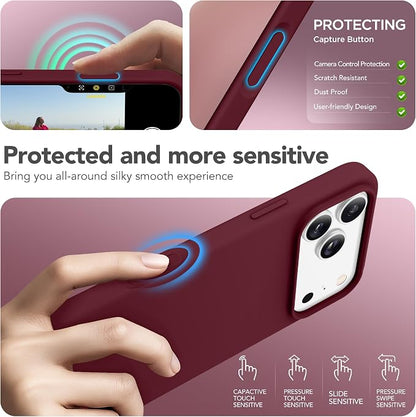GONEZ Magnetic for iPhone 17 Pro Max Case, Compatible with MagSafe, [Screen Protector + Camera Lens Protector], Liquid Silicone Anti-Scratch Shockproof Protective Phone Case 6.9 inch, Maroon