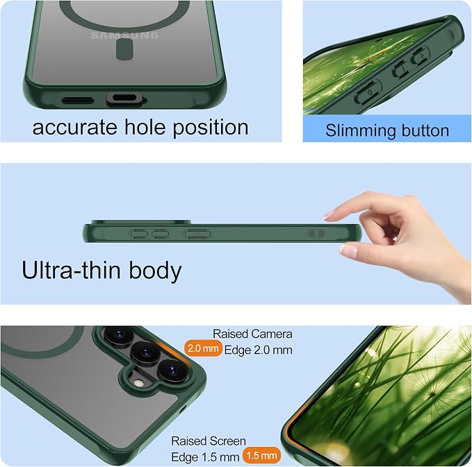Pilaru for Samsung Galaxy S26 Case [Compatible with Magsafe] Translucent Matte Magnetic Phone Case,Slim Thin Duty Shockproof Protection Cover with 2pc HD Screen Protector for S26-Green