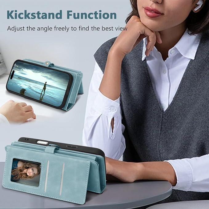 Wallet Case for iPhone 15 Plus with Card Holder/Crossbody Wallet/Strap| RFID Blocking | Magnetic | Kickstand | Detachable | PU Leather Phone Case for iPhone 15 Plus,6.7 in,Blue
