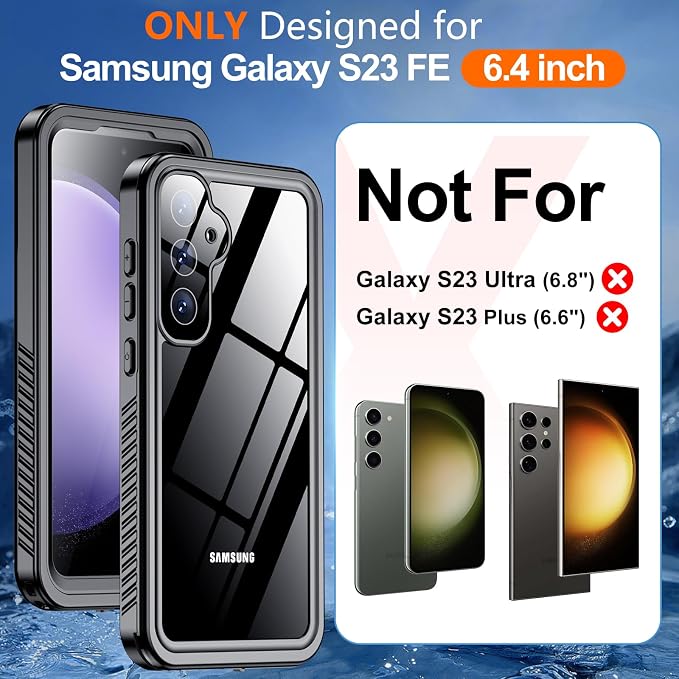 Hualele Galaxy S23 FE 5G Case Waterproof, Built in Lens & Screen Protector Rugged Full Body Heavy Duty Protective Shockproof IP68 Underwater Case for Samsung Galaxy S23 FE 5G Black