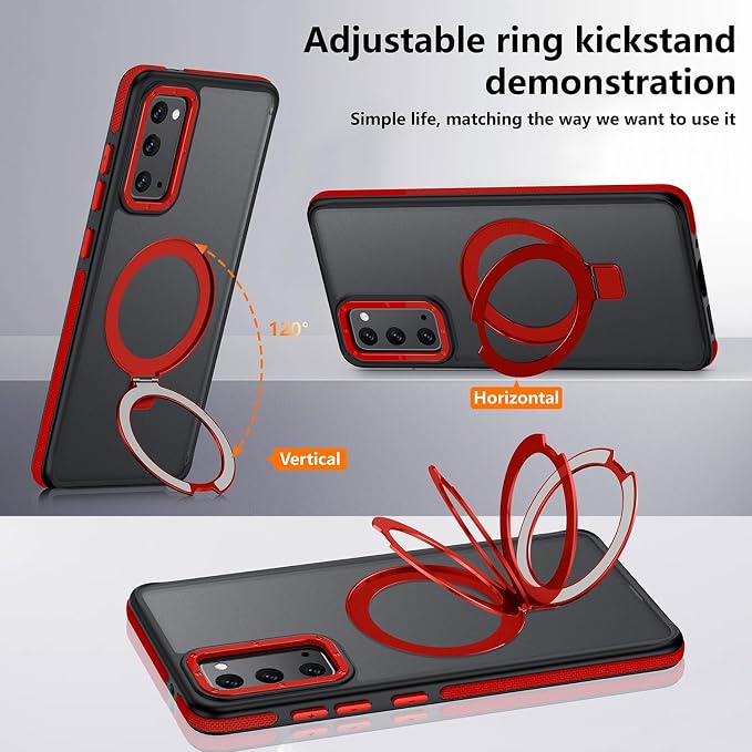 for Samsung Galaxy S20 FE Case, Magnetic Adjustable Ring Stand [Fit for Magsafe], [Military-Grade Shockproof Protection] Phone Case with Kickstand&Ring Holder (Red)