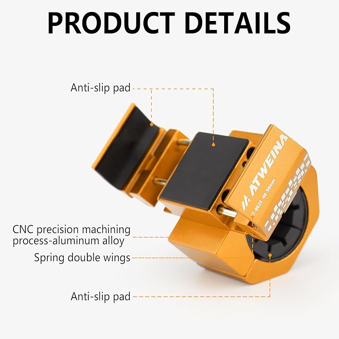 Bike Phone Holder, Motorcycle Phone Mount, Aluminum Alloy Bicycle Handlebar Cell Phone Stand, 360°Rotate Ebike Scooter Phone Clamp Clip, Suitable for 4.5-7.0" Smartphones (Gold)