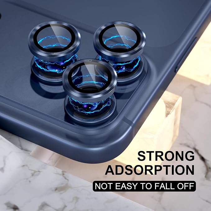 Choiche Compatible for iPhone 17 Pro/iPhone 17 Pro Max Camera Lens Protector, 9H Tempered Glass Camera Cover Screen Protector Metal Ring Decoration Accessories (Blue)