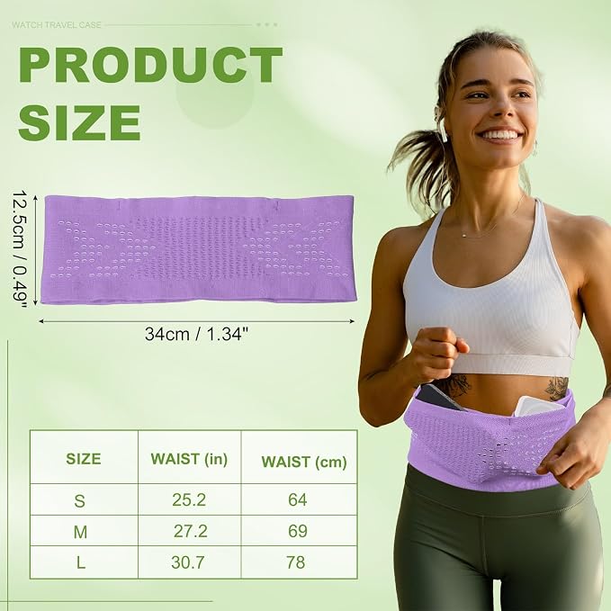 Slim Running Belt, Running Fanny Pack Phone Holder for Women Men Waist Bag Moisture Wicking Storage Belts Bag- Fitting for (Storage Phone-Travel- Sports- Hiking) Purple & M