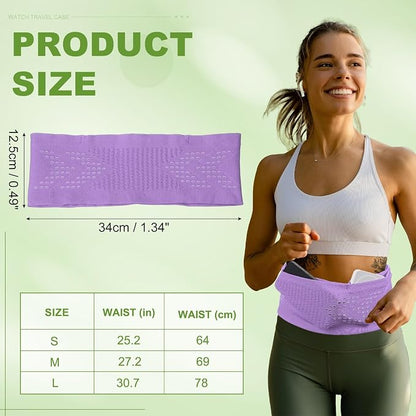 Slim Running Belt, Running Fanny Pack Phone Holder for Women Men Waist Bag Moisture Wicking Storage Belts Bag- Fitting for (Storage Phone-Travel- Sports- Hiking) Purple & M