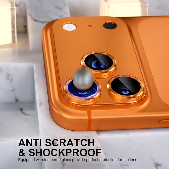 Choiche Compatible for iPhone 17 Pro Max Camera Lens Protector, Strong Adsorption Camera Cover with 9H Tempered Glass Lens Screen Protector Metal Ring Decoration Accessories 6.9-inch (Orange)