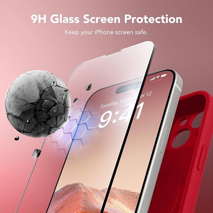 Magnetic for iPhone 15 Plus Case, Compatible with MagSafe, [Full Camera Protection][Screen Protector] Silicone Shockproof Protective Phone Case for iPhone 15 Plus 6.7", Red